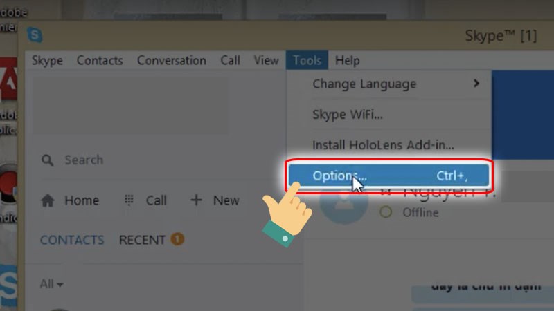 Chọn Options