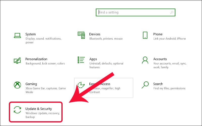 Nhấn vào Update & Security