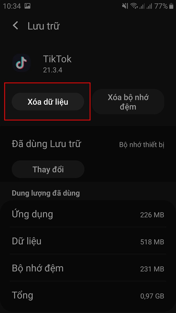 Chọn Xóa dữ liệu Chọn Xóa dữ liệu