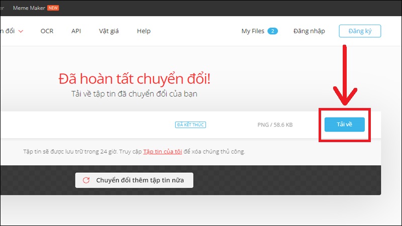 Chọn Tải về file đã chuyển đổi