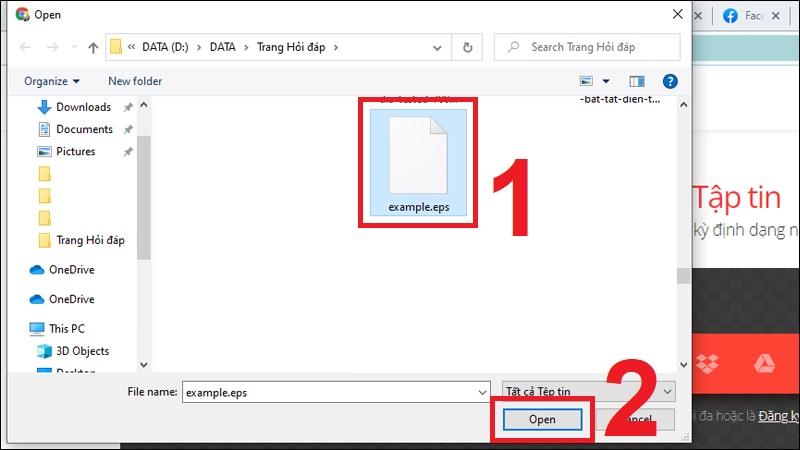 Chọn tệp EPS cần chuyển đổi và chọn Open