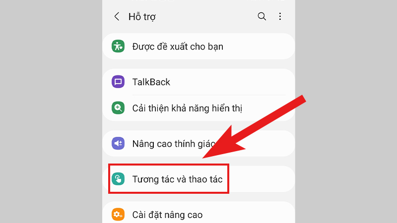 Chọn mục Tương tác và thao tác trong mục Hỗ trợ