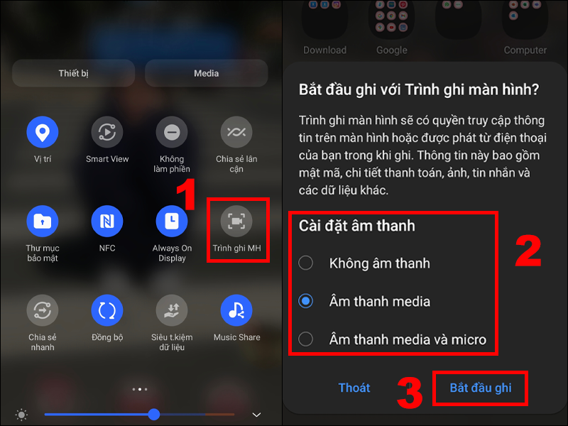 Bạn thực hiện thiết lập âm thanh và ấn chọn Bắt đầu ghi