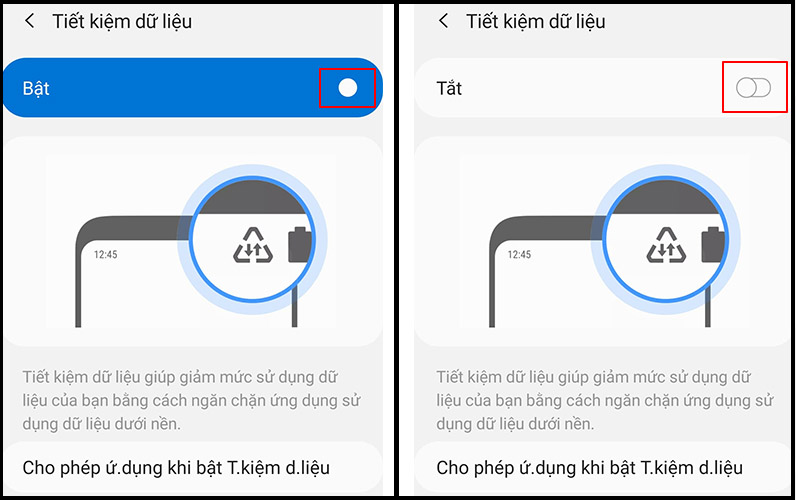 Tắt chế độ Tiết kiệm dữ liệu