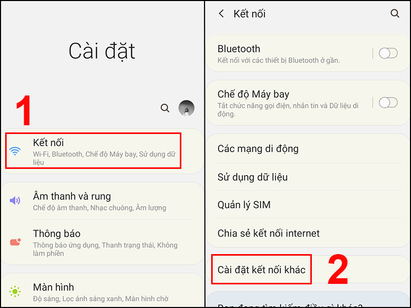 Vào Cài đặt > Kết nối