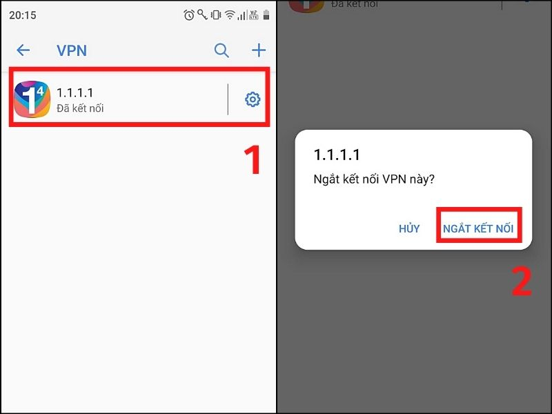 Chọn vào ứng dụng đang kết nối VPN > Ngắt kết nối