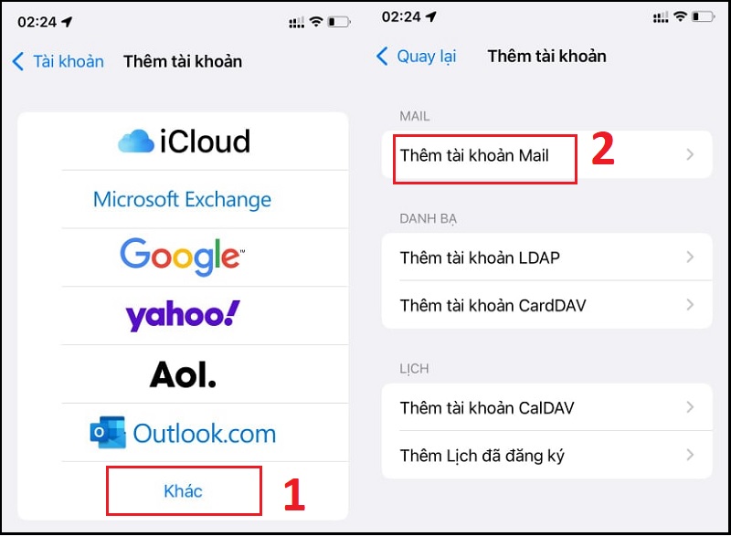 Thêm tài khoản mail
