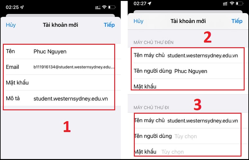 Nhập các thông tin