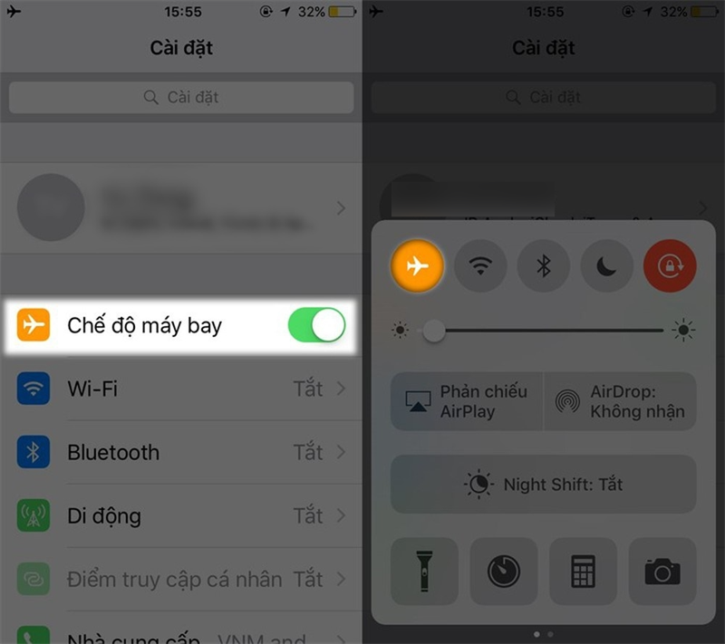 Bật chế độ máy bay (Airplane Mode) Bật chế độ máy bay (Airplane Mode)