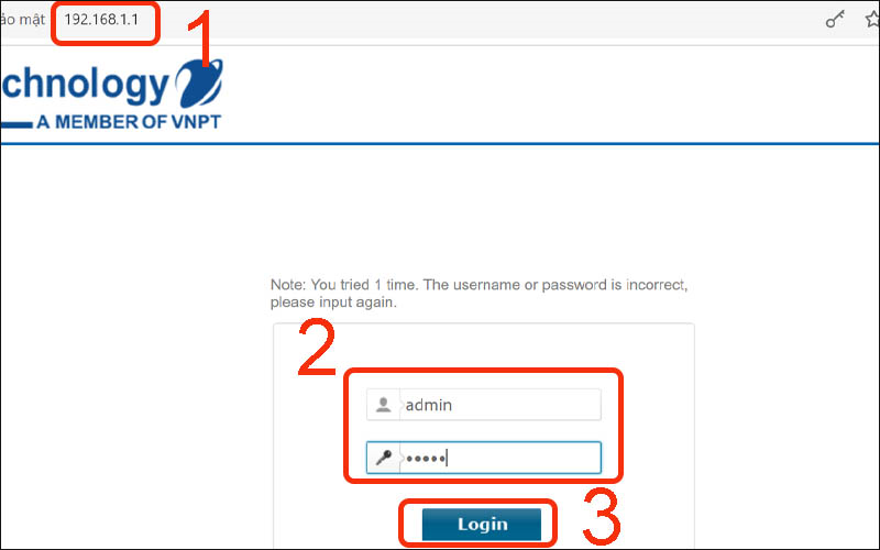 Truy cập địa chỉ IP 192.168.1.1
