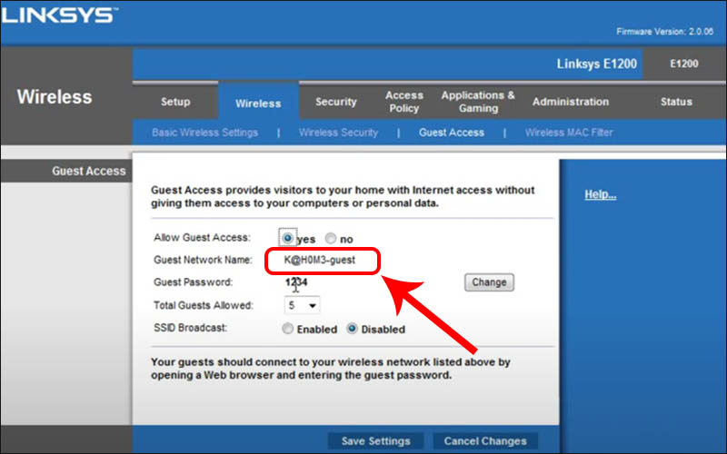 Đặt tên mạng tại phần Guest network name
