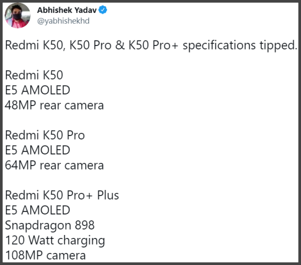 Dòng Redmi K50 lộ cấu hình