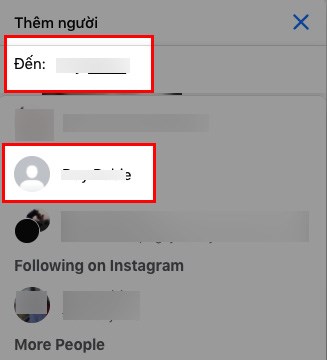Nhập tên của người mà bạn muốn thêm vào nhóm Messenger tại mục Đến > Nhấn vào tên của người đó