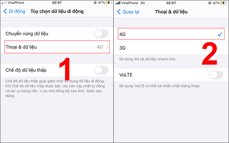 Chọn 4G trên iPhone