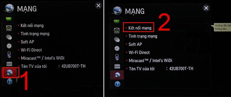 Chọn Settings, chọn Mạng, chọn Kết nối mạng