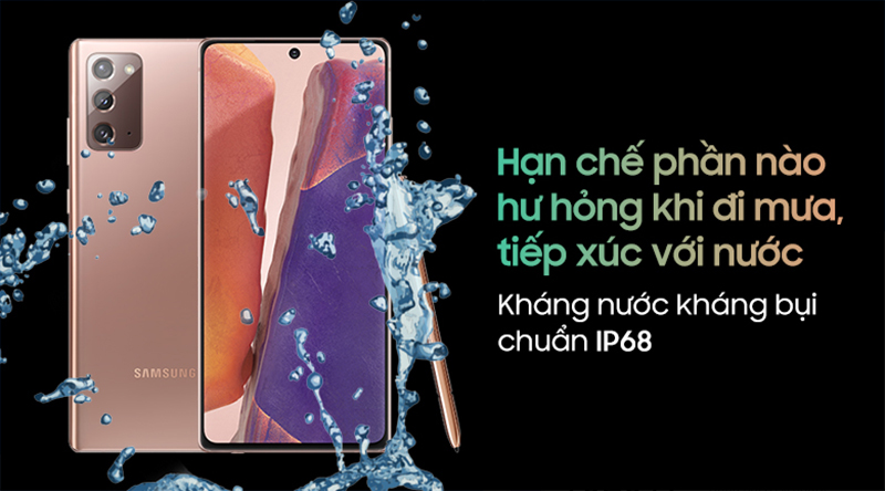 Samsung Galaxy Note 20 được tranh bị chuẩn chống nước và chống bụi IP68