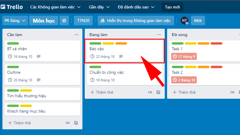 Các thẻ công việc trên Trello