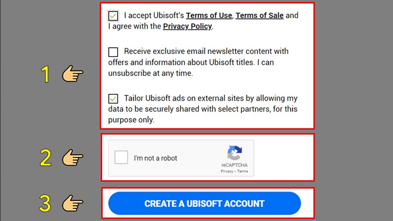 Nhấn CREATE A UBISOFT ACCOUNT để tạo tài khoản Nhấn CREATE A UBISOFT ACCOUNT để tạo tài khoản