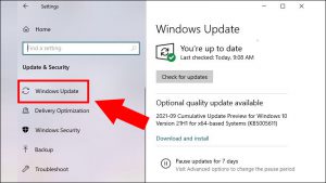 Chọn Windows Update trong nhóm Settings