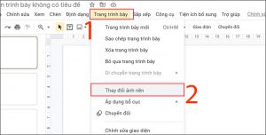 Chọn Trang trình bày và chọn Thay đổi hình nền